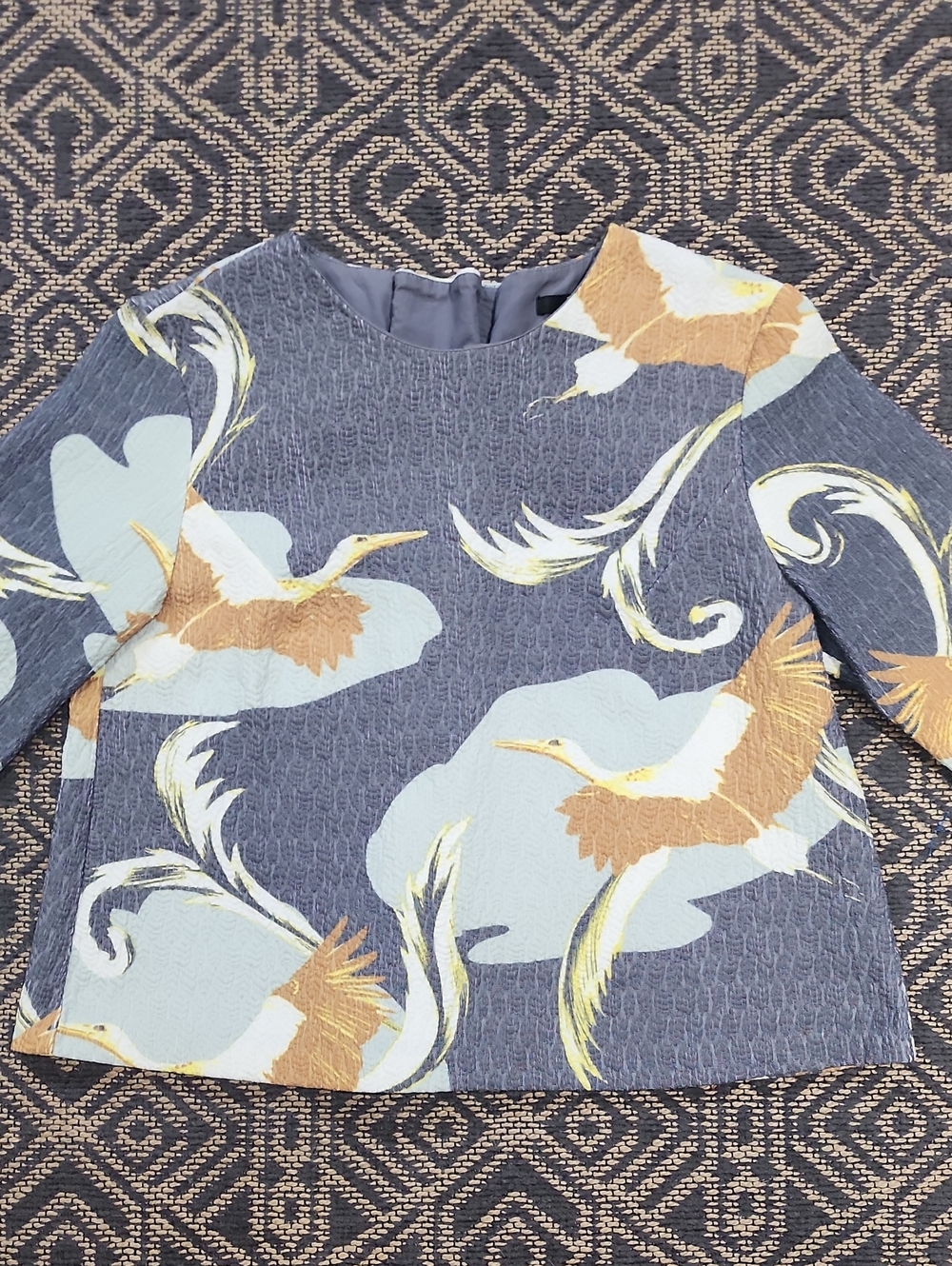 H&M Heron Barkcloth Crop Top 3/4 Sleeve
